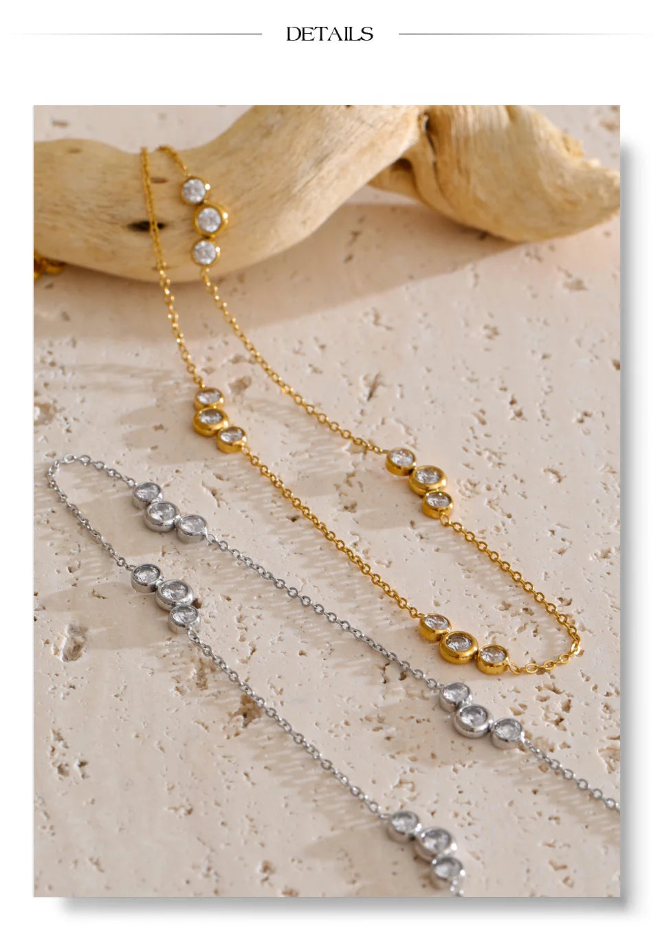 Cubic zirconia geometric chain necklace in gold-plated stainless steel with cubic zirconia.