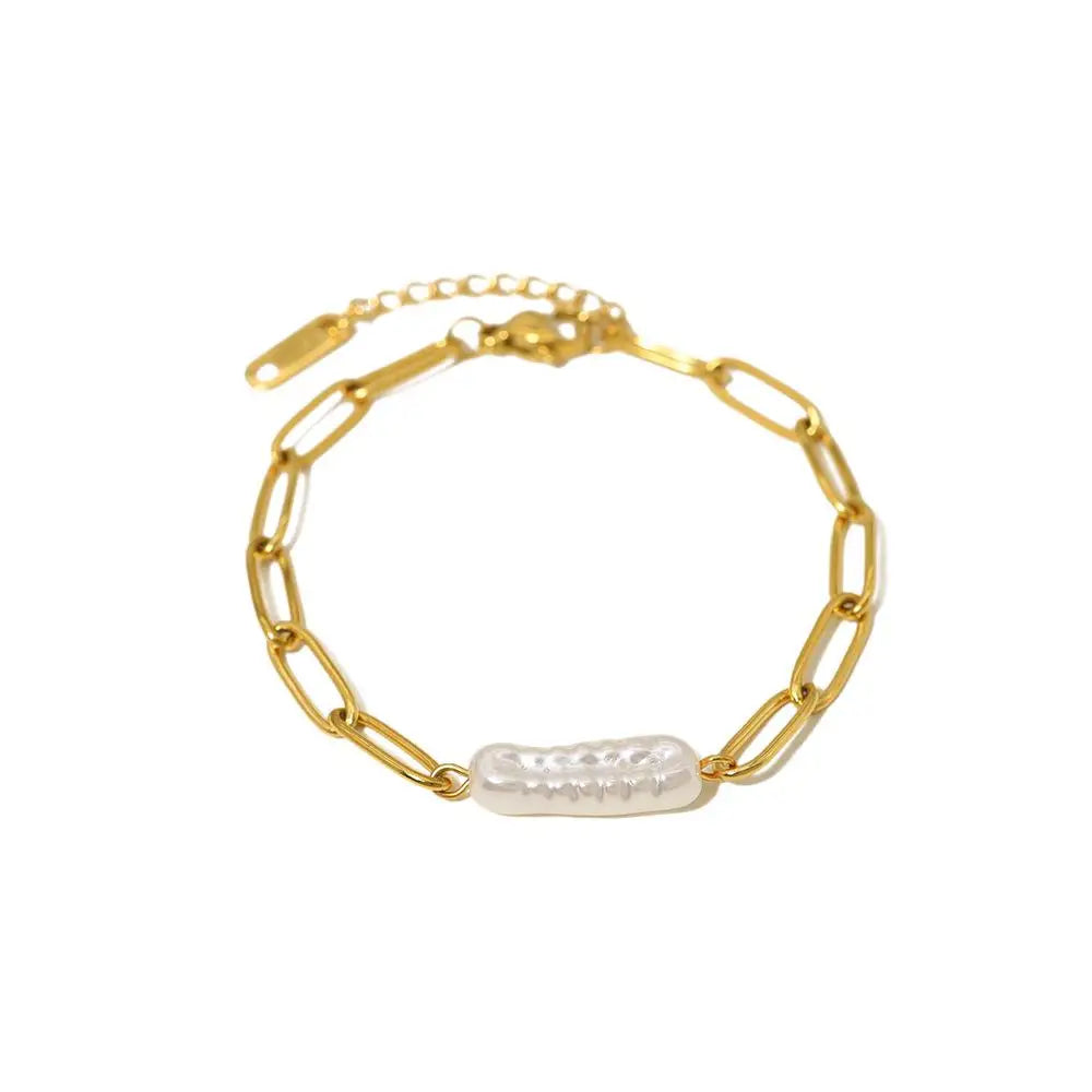 Layered Bracelet Irregular Baroque Pearl — 316L Stainless Steel · PS396
