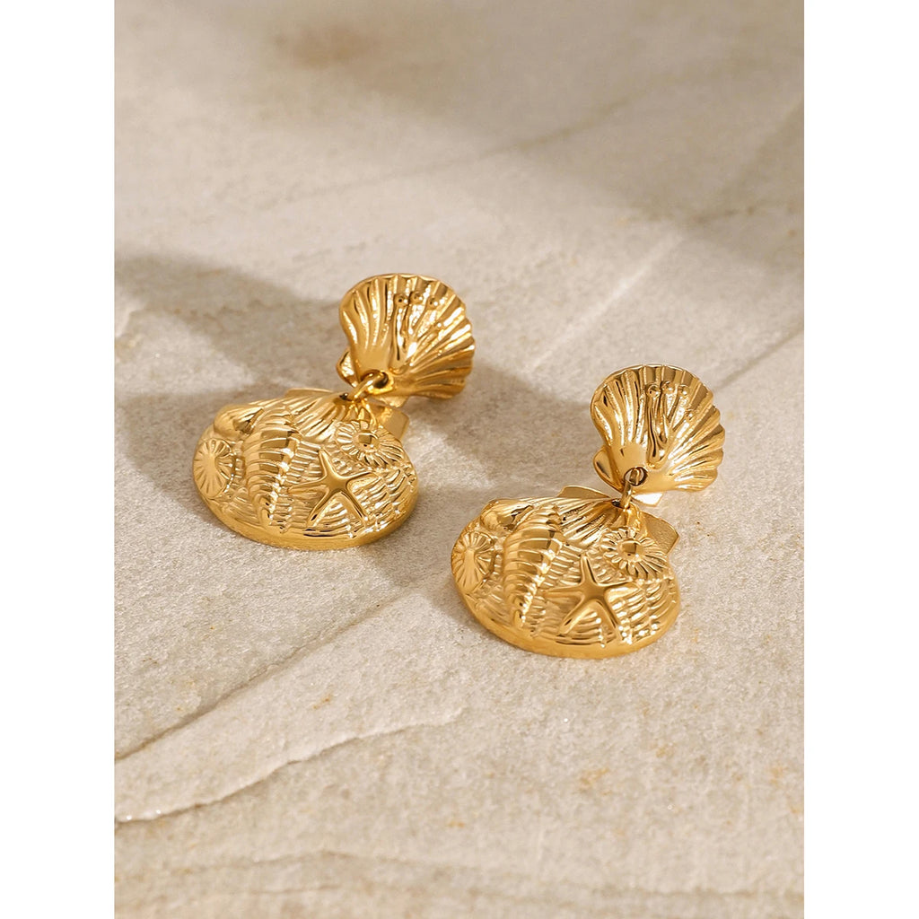 Shell Coin Drop Earrings — 316L Stainless Steel · PS079