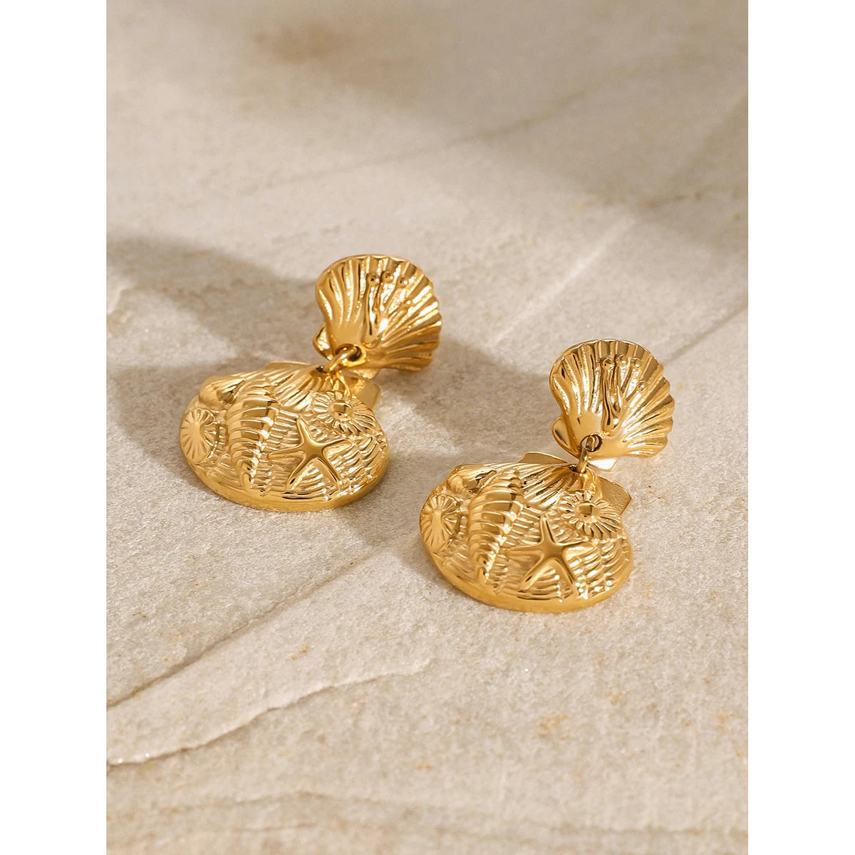 Shell Coin Drop Earrings — 316L Stainless Steel · PS079