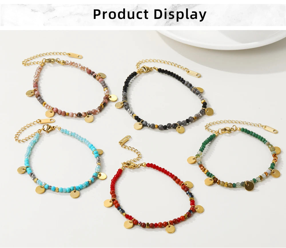 Colorful Natural Stone Beaded Bracelet — 316L Stainless Steel · PS476