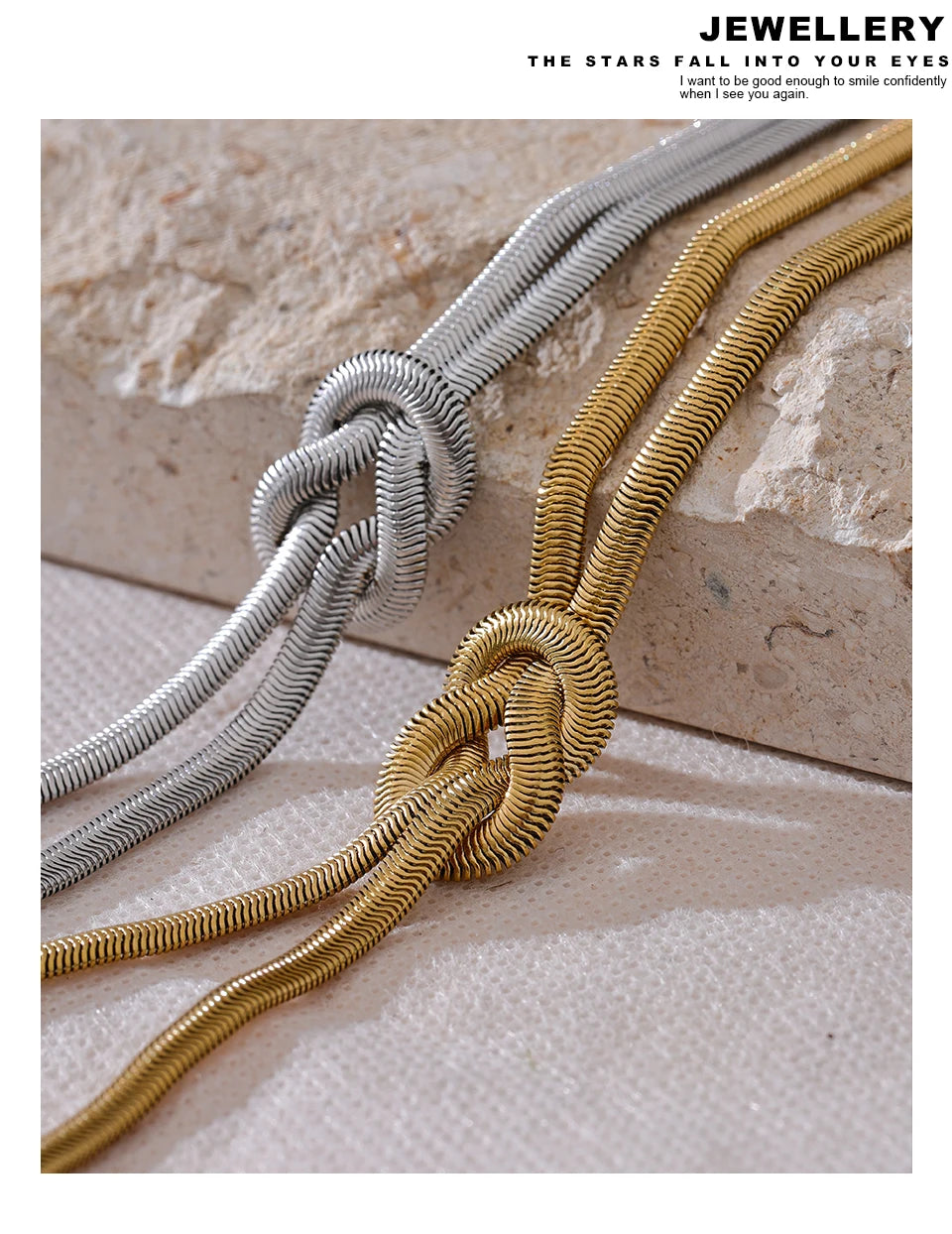 Snake geometric chain necklace in gold-plated stainless steel.