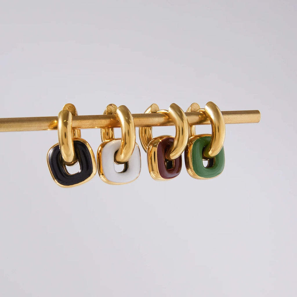 Brown Enamel Double Ring Earrings — Stainless Steel · PS283