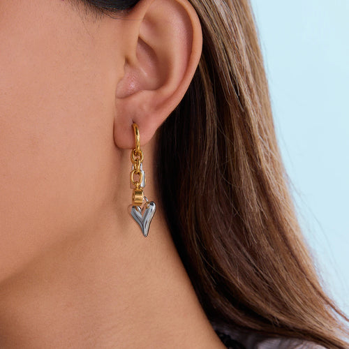 Crystal Heart Drop Earrings — Stainless Steel
