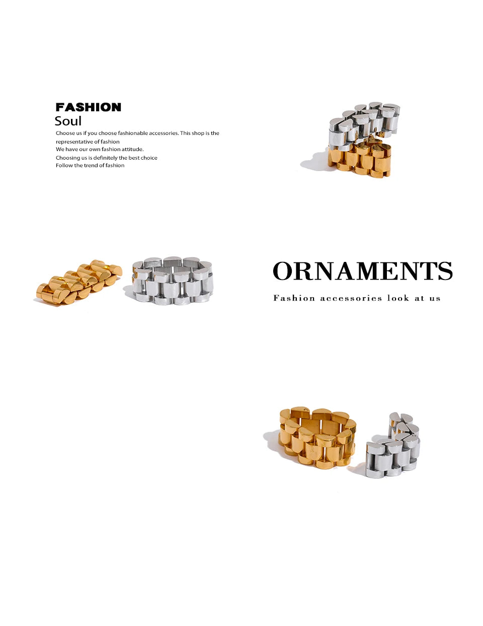 Geometric chain ring in gold-plated stainless steel.