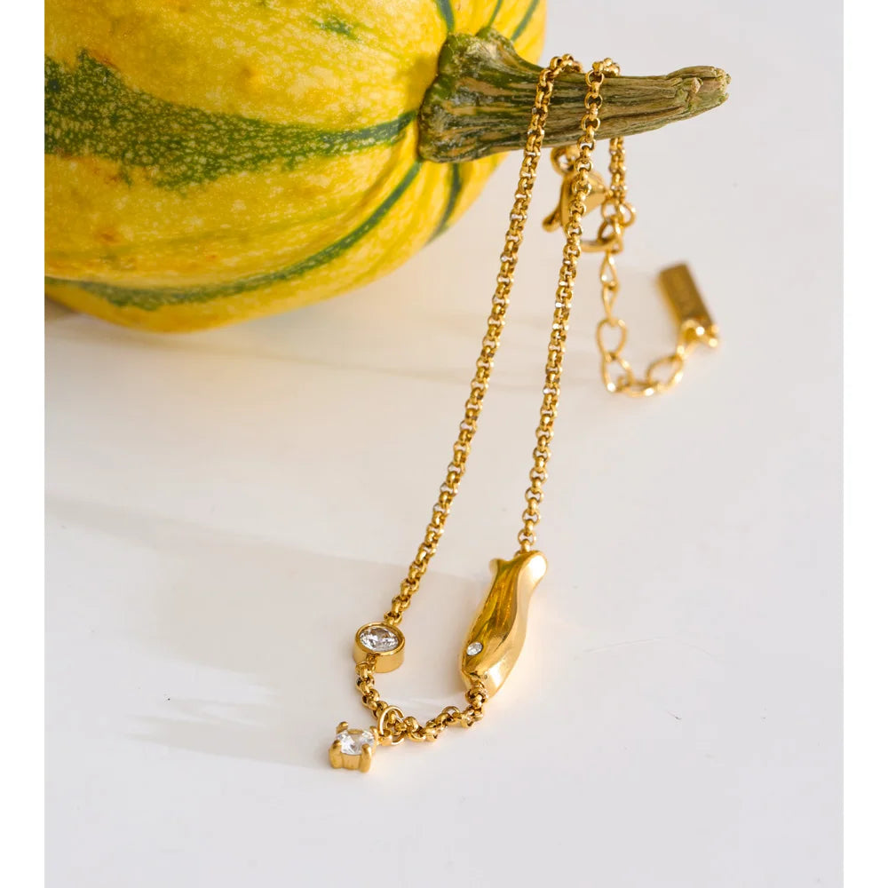 Cubic Zirconia Geometric Chain Bracelet — Gold-Plated Stainless Steel with Cubic Zirconia · PS1063