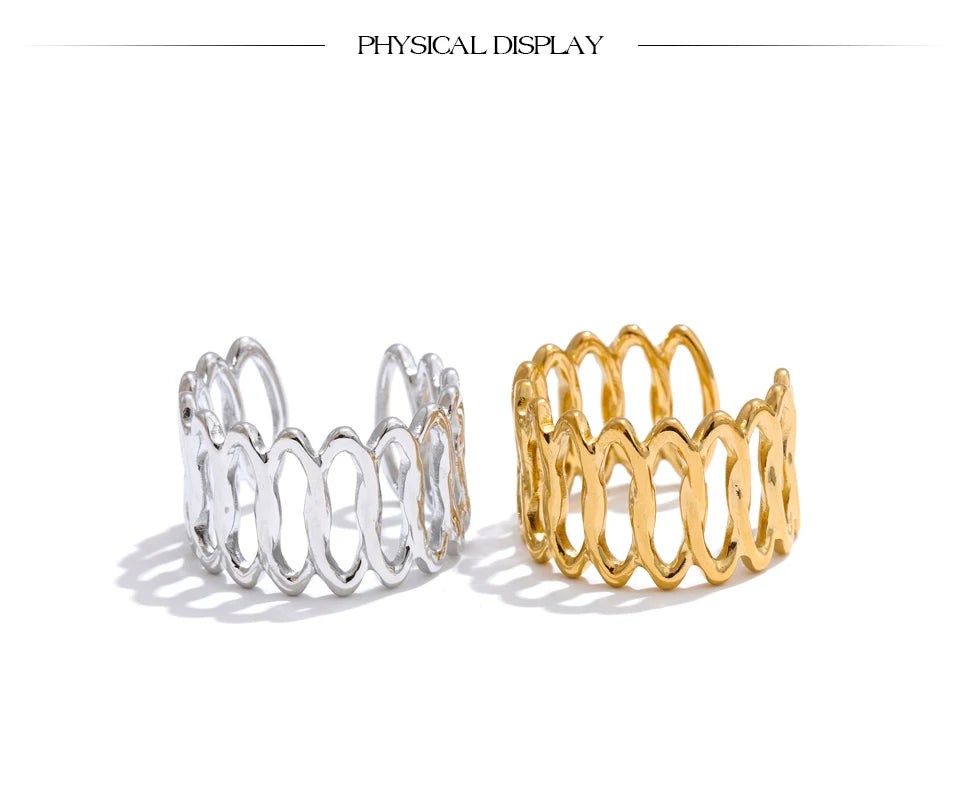 Geometric ring in gold-plated stainless steel.