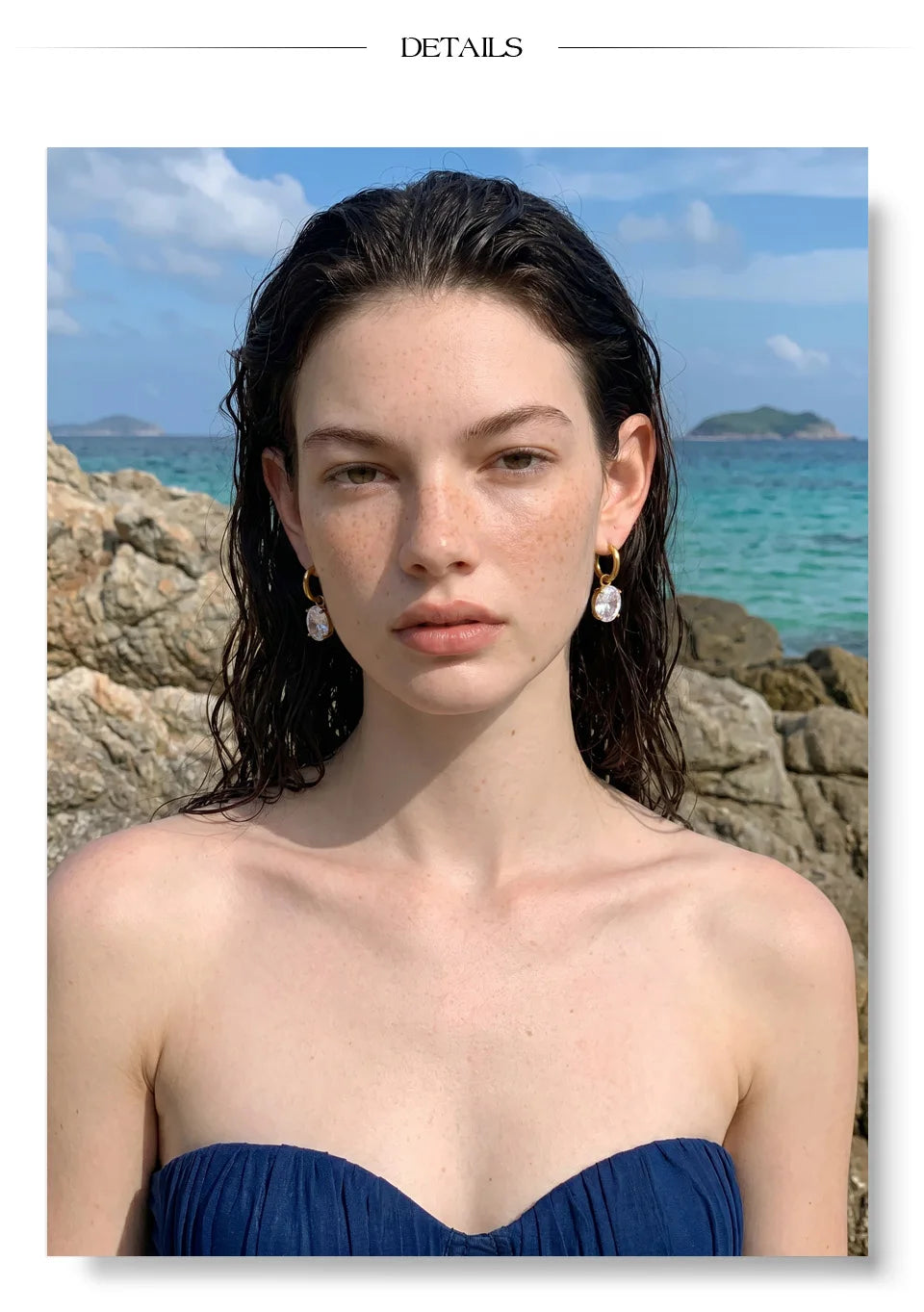 Cubic Zirconia Geometric Earrings — Gold-Plated Stainless Steel with Cubic Zirconia · PS1881