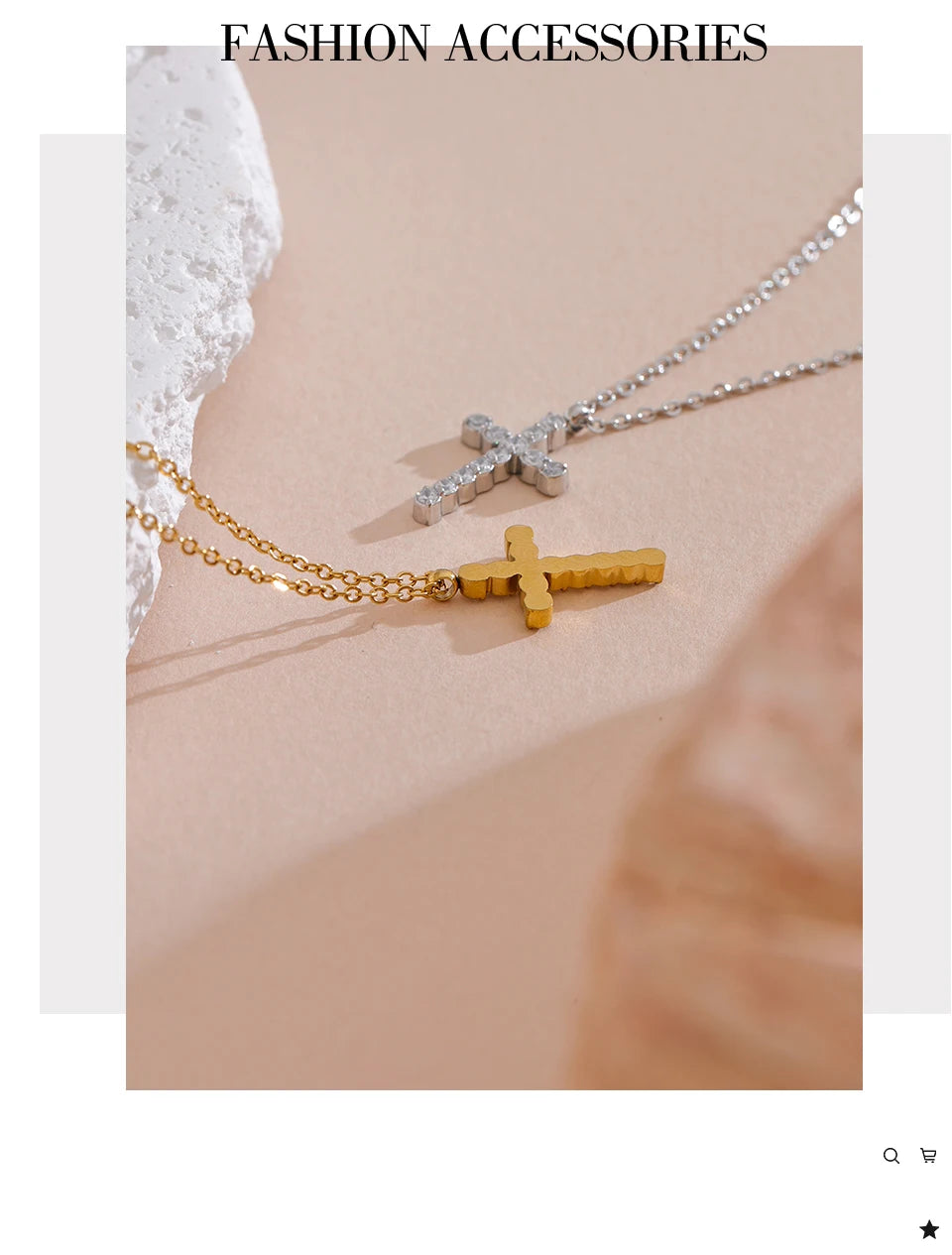 Cubic zirconia cross necklace in gold-plated 316L stainless steel with cubic zirconia.