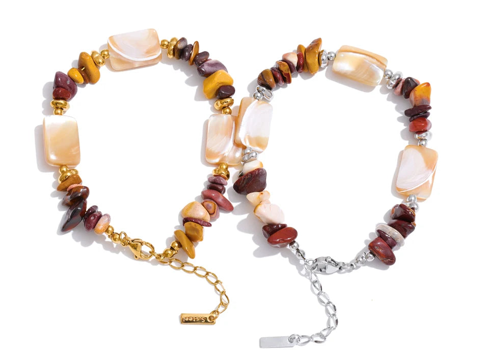 Shell Natural Stone Geometric Bracelet — Gold-Plated Stainless Steel with Natural Stone and Shell · PS1168