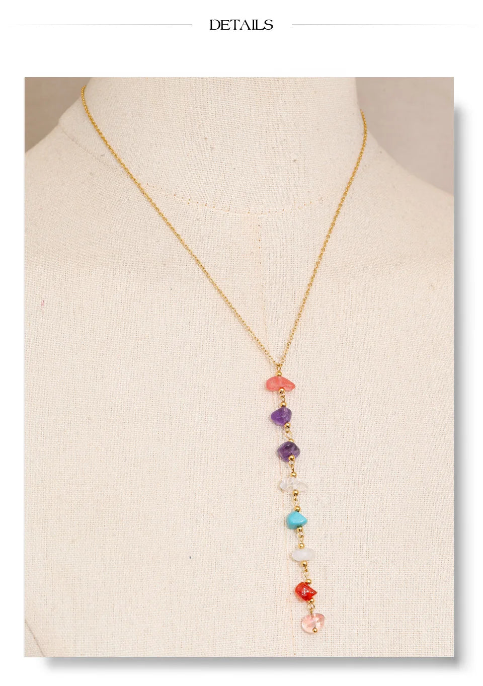 Resin natural stone multi-color necklace in gold-plated stainless steel with natural stone and resin.