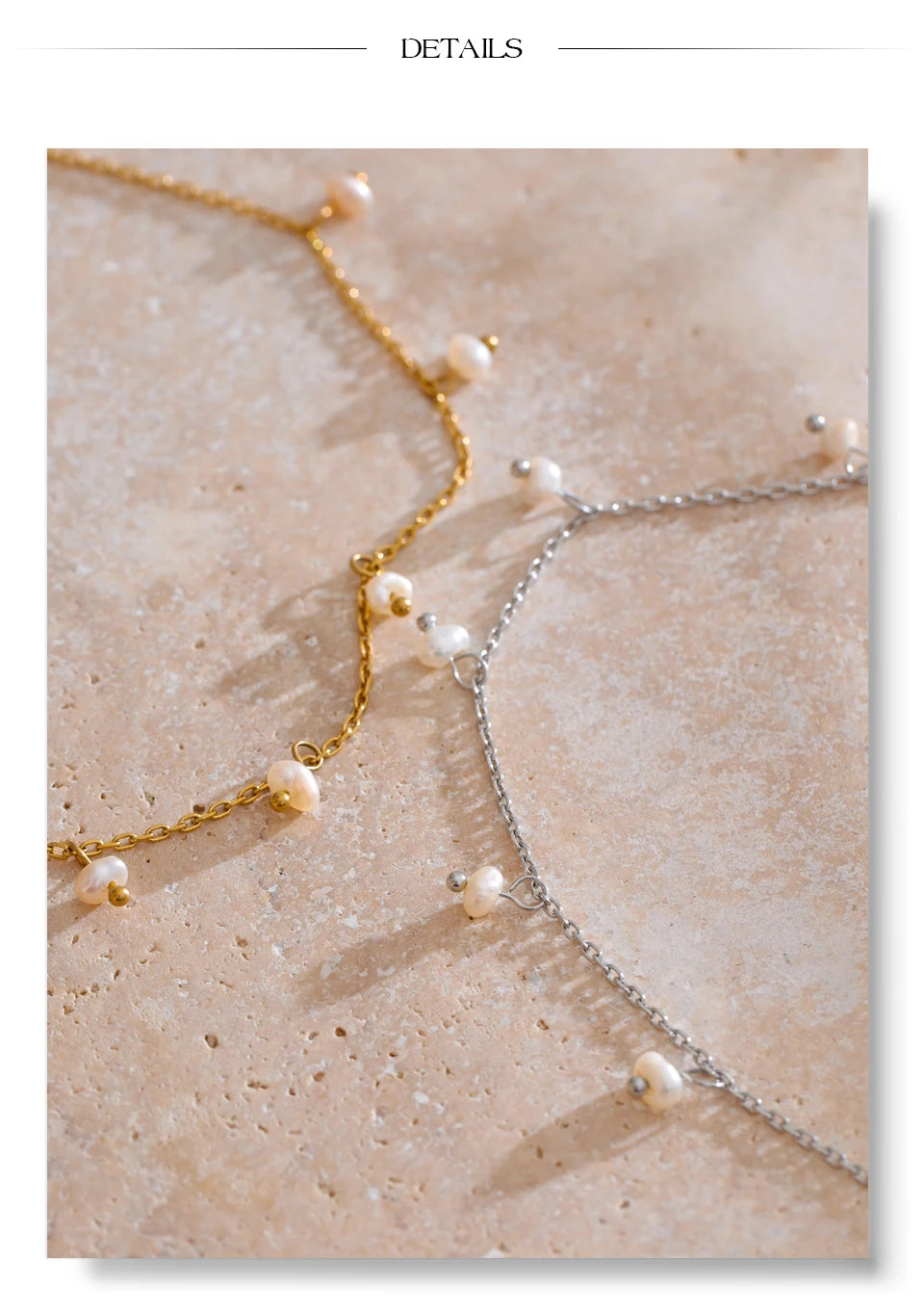 Freshwater pearl geometric chain necklace in gold-plated stainless steel with freshwater pearl.