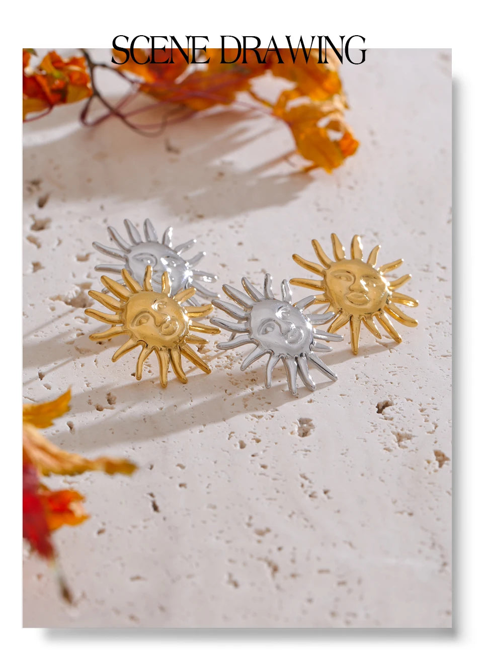 Black Sun Geometric Earrings — Gold-Plated Stainless Steel · PS1699
