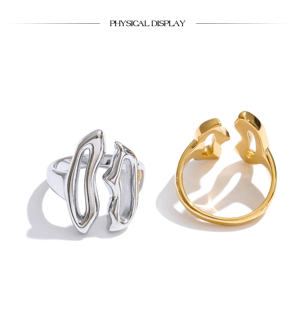 Geometric ring in gold-plated stainless steel.