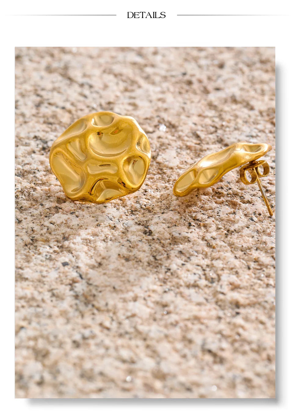 Hammered geometric earrings in gold-plated stainless steel.