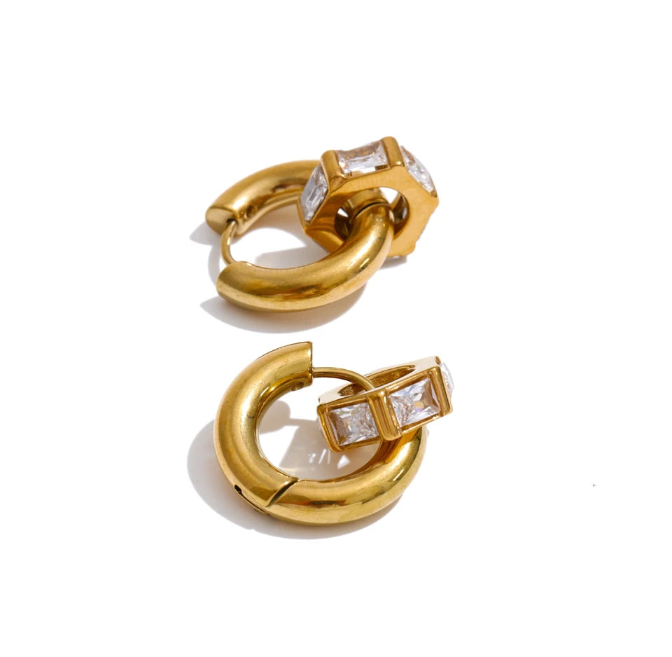 Cubic Zirconia Geometric Earrings — Gold-Plated Stainless Steel with Cubic Zirconia · PS1309