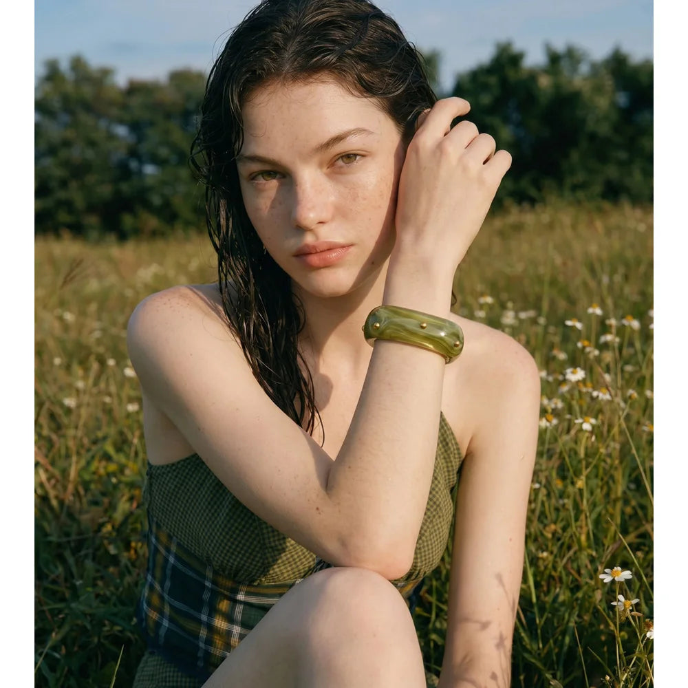 Resin Acrylic Geometric Bracelet — Gold-Plated Stainless Steel with Resin and Acrylic · PS1469