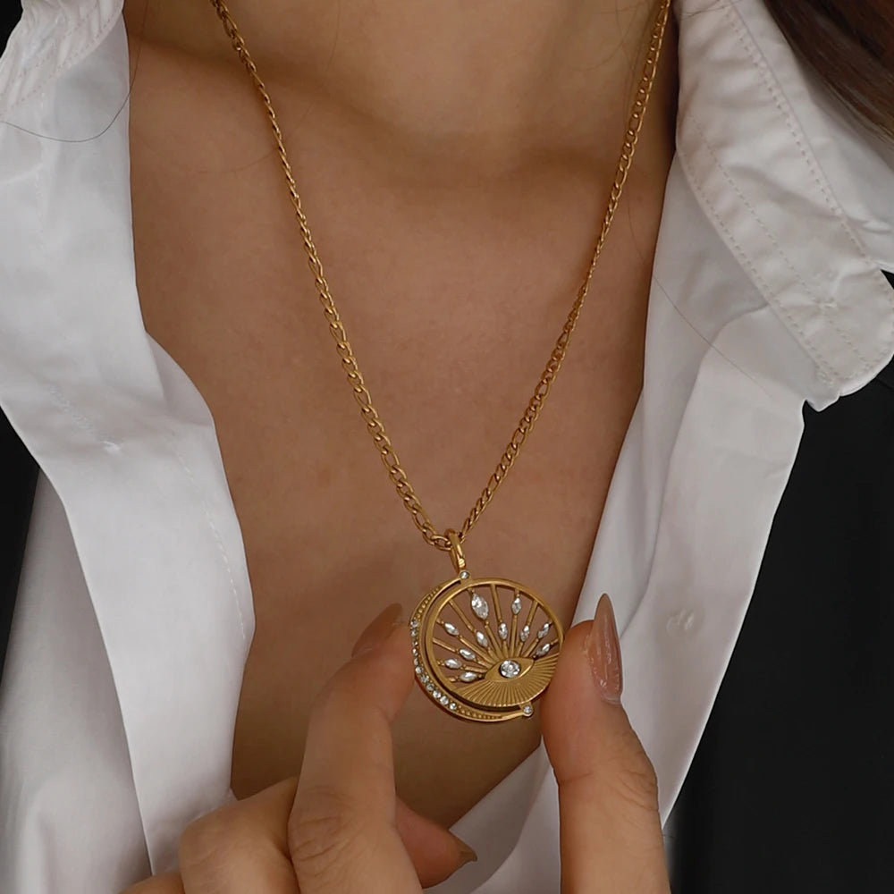 Hollow Eye CZ Pendant Necklace — Stainless Steel · PS318