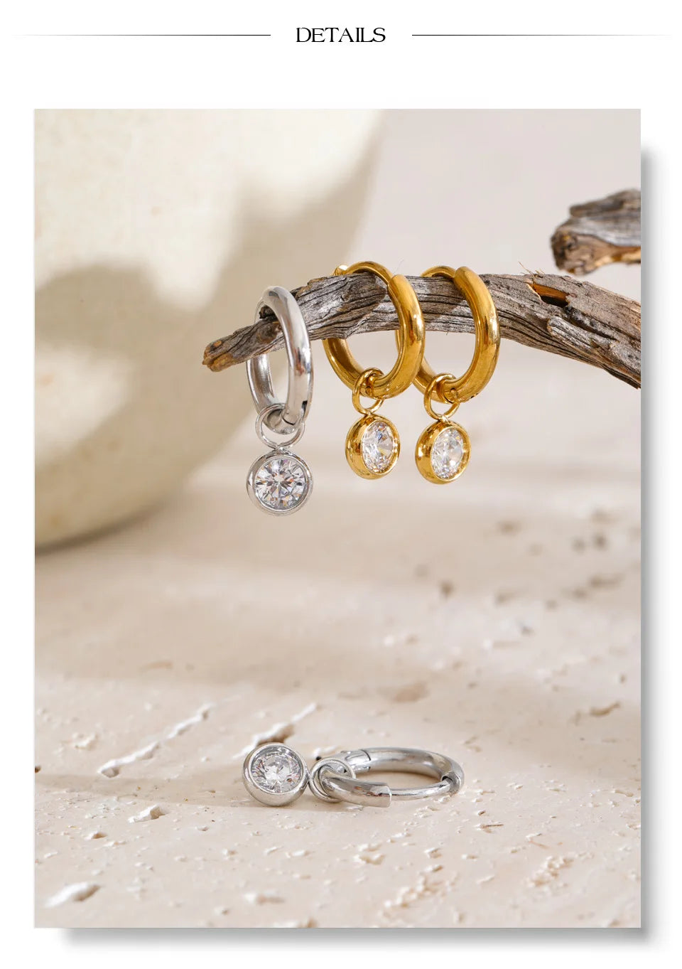 Cubic Zirconia Geometric Earrings — Gold-Plated Stainless Steel with Cubic Zirconia · PS1301