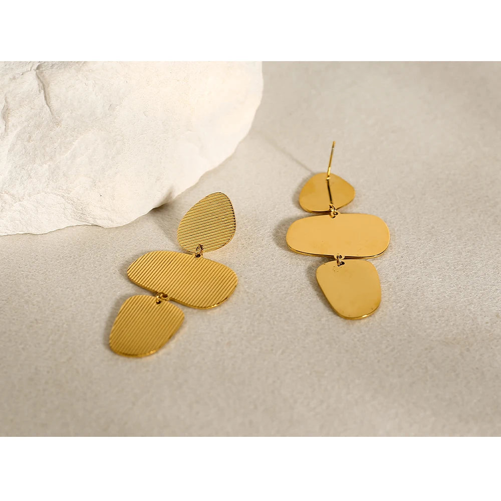 Drop Earrings Striped Metal Texture — 316L Stainless Steel · PS390