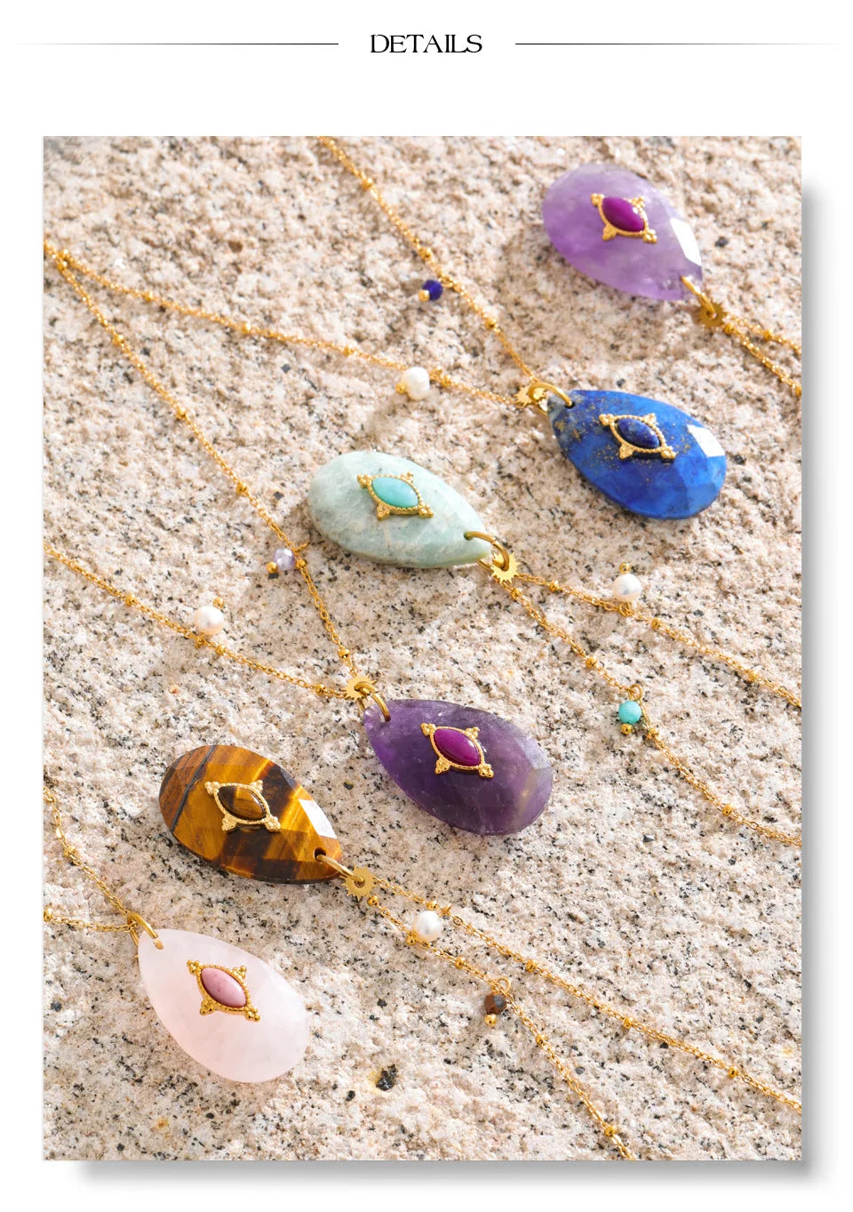 Natural stone necklace in gold-plated stainless steel with natural stone.