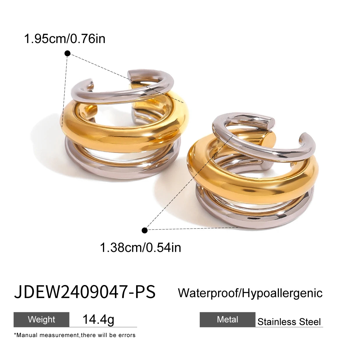 Thick Ear Clip Earrings — Stainless Steel