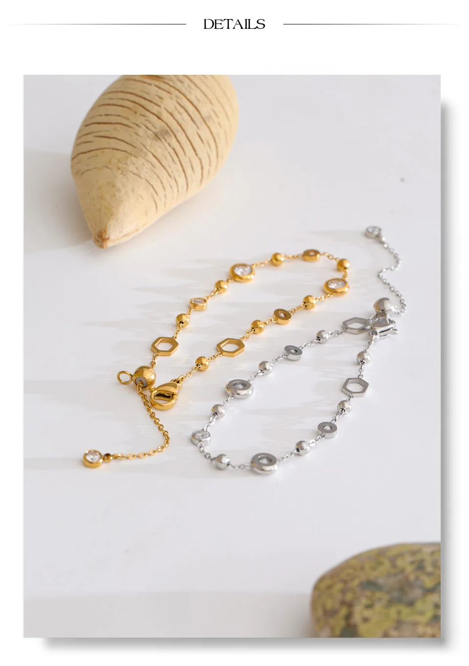 Cubic Zirconia Geometric Chain Bracelet — Gold-Plated Stainless Steel with Cubic Zirconia · PS1643