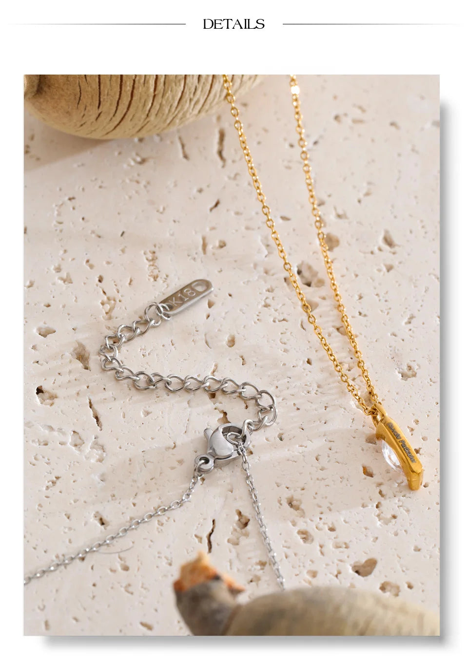 Cubic zirconia geometric necklace in gold-plated stainless steel with cubic zirconia.