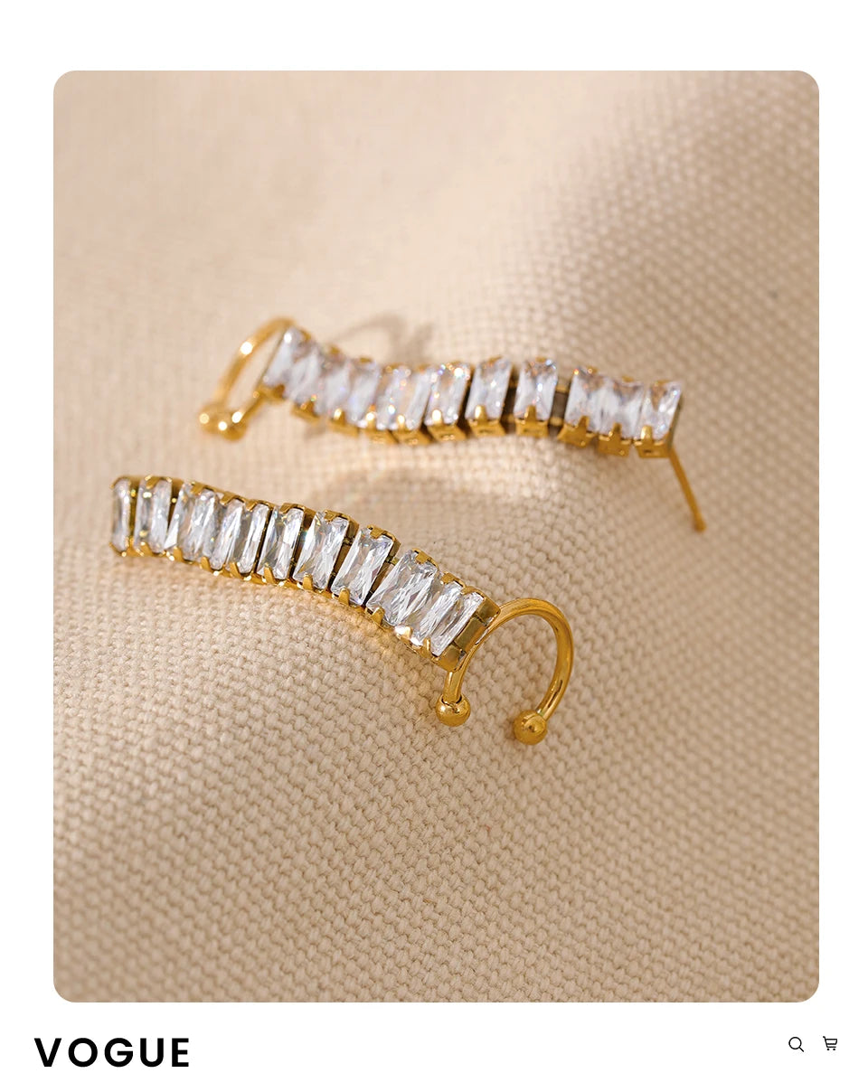 Cubic Zirconia Geometric Earrings — 18K Gold-Plated Stainless Steel with Cubic Zirconia · PS1655