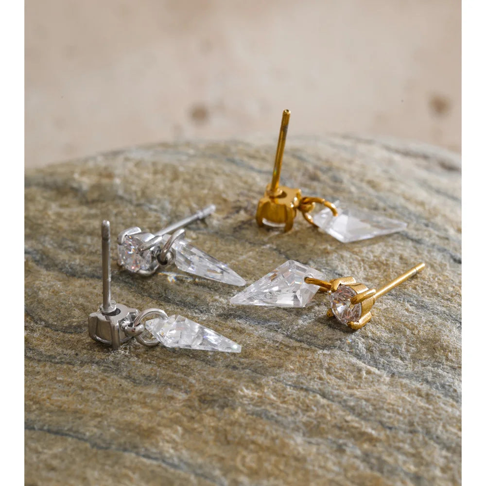 Cubic Zirconia Geometric Earrings — Gold-Plated Stainless Steel with Cubic Zirconia · PS1411