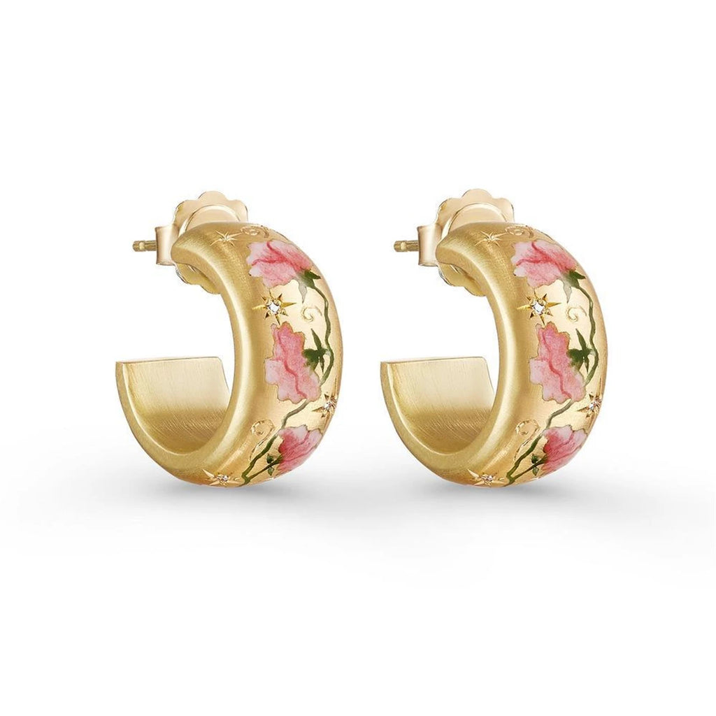 Gong Tingfeng hand-painted flower earrings, floral roses, C-shaped earrings, niche personalized design, and decorative items