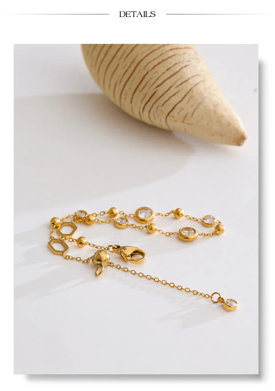 Cubic Zirconia Geometric Chain Bracelet — Gold-Plated Stainless Steel with Cubic Zirconia · PS1643