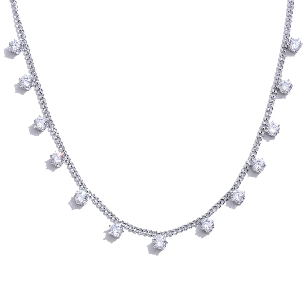 Cubic zirconia geometric chain necklace in gold-plated stainless steel with cubic zirconia.