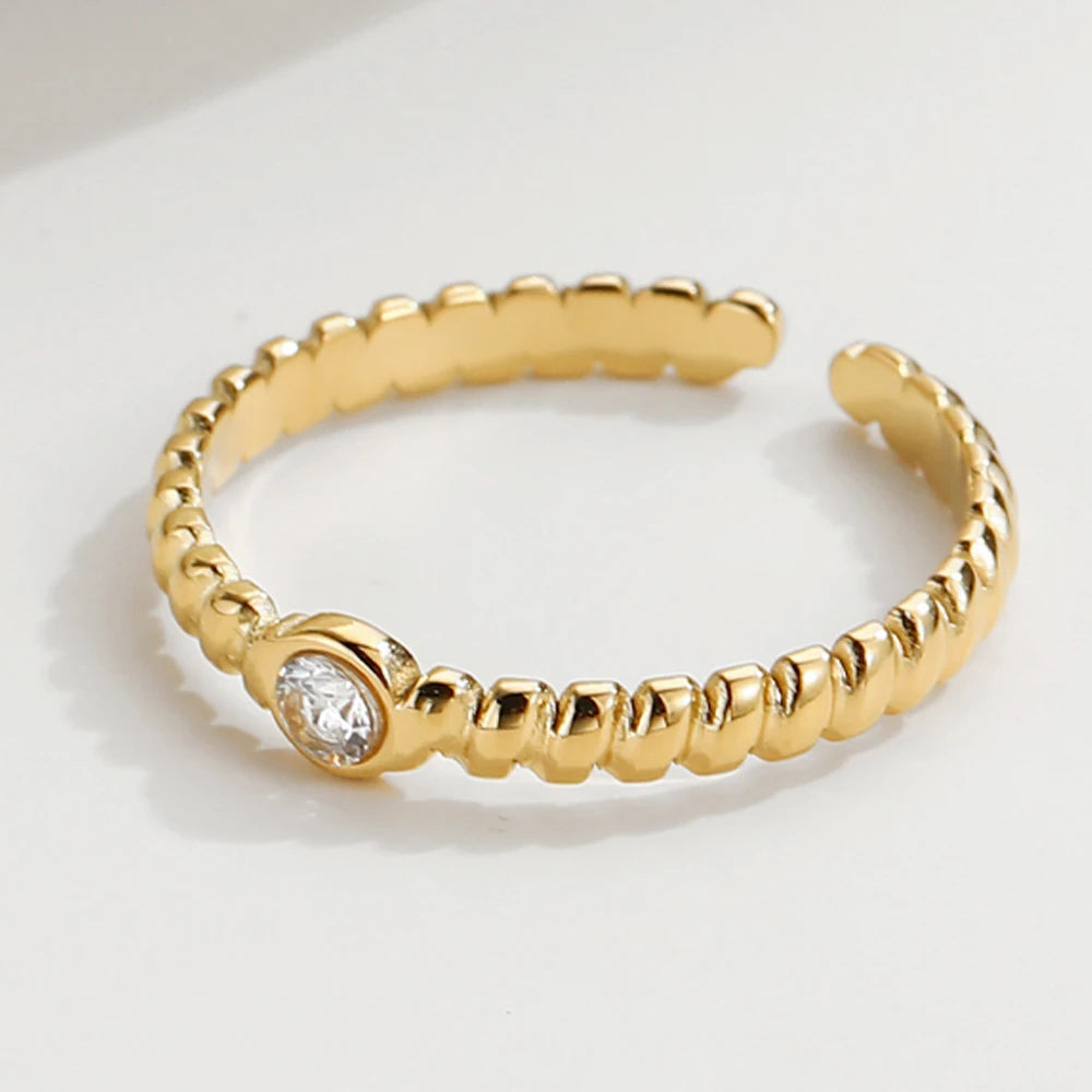 Zircon Adjustable Opening Irregular Shape Ring — 316L Stainless Steel · PS444