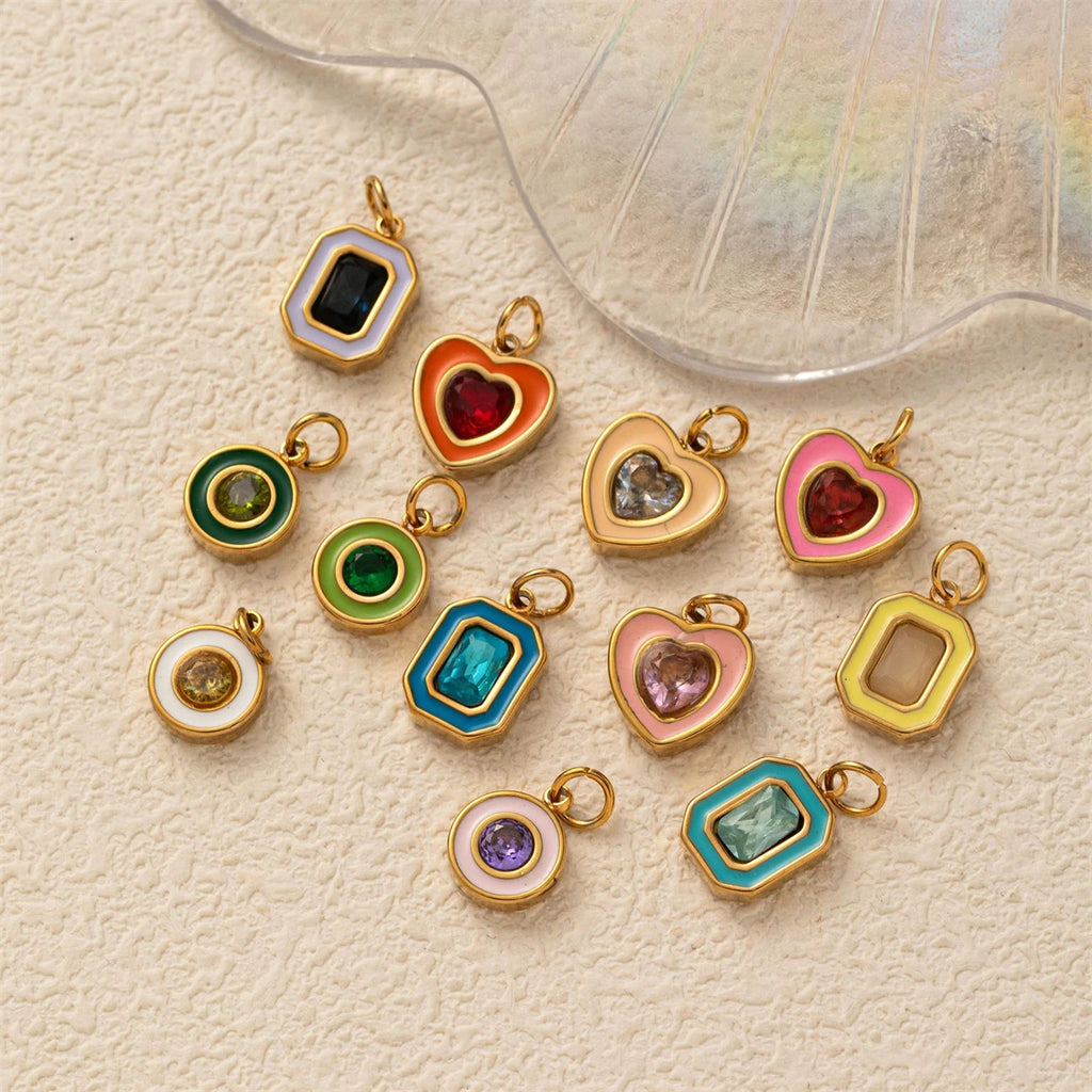 【DIY Pendant】Stainless Steel Birthstone Charm Pendant - PS008