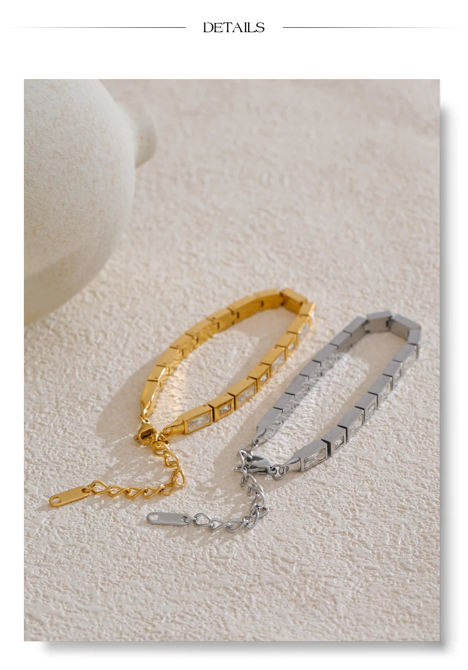 Cubic Zirconia Geometric Chain Bracelet — Gold-Plated Stainless Steel with Cubic Zirconia · PS1955