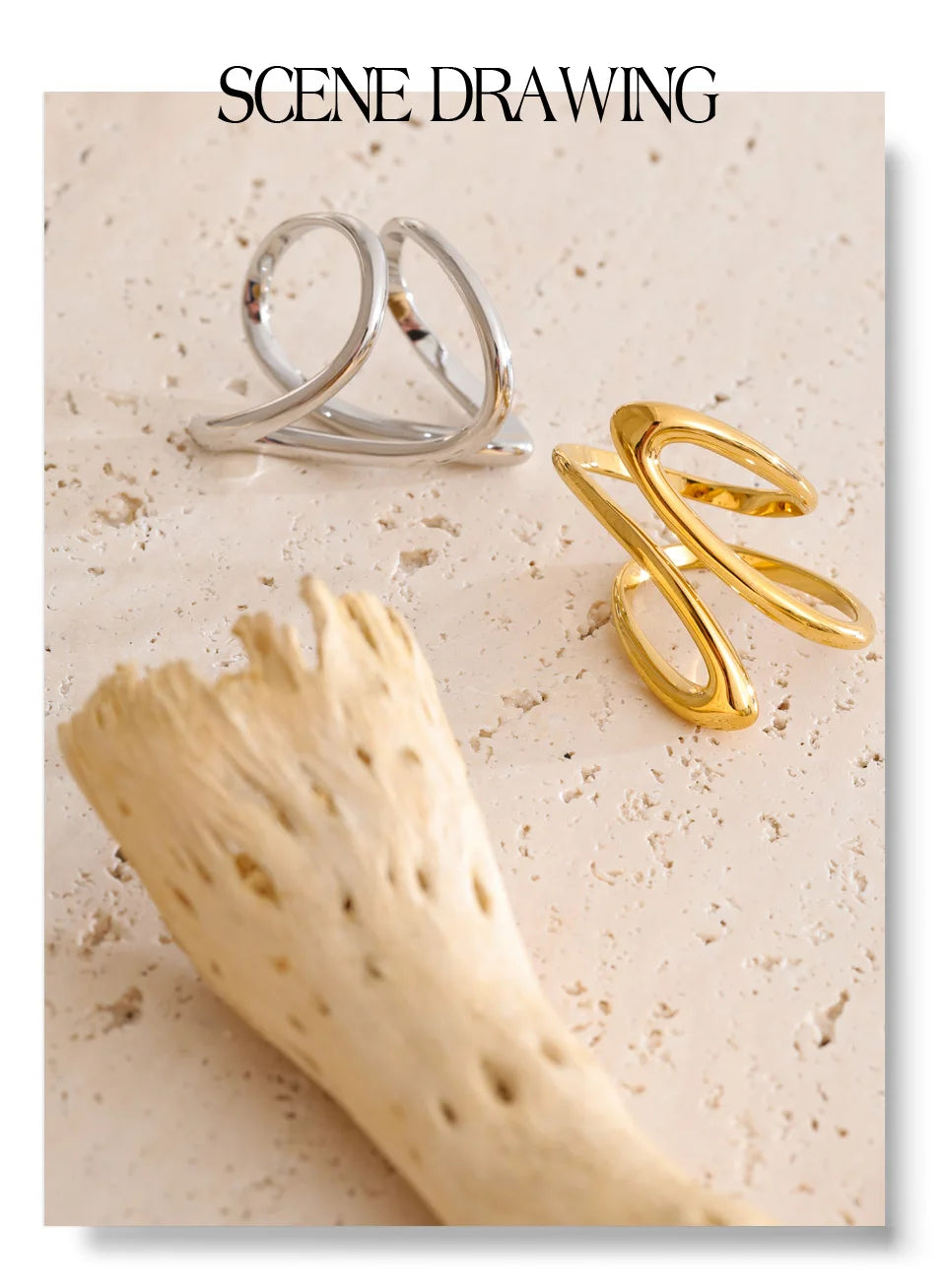 Minimalist geometric ring in gold-plated stainless steel.