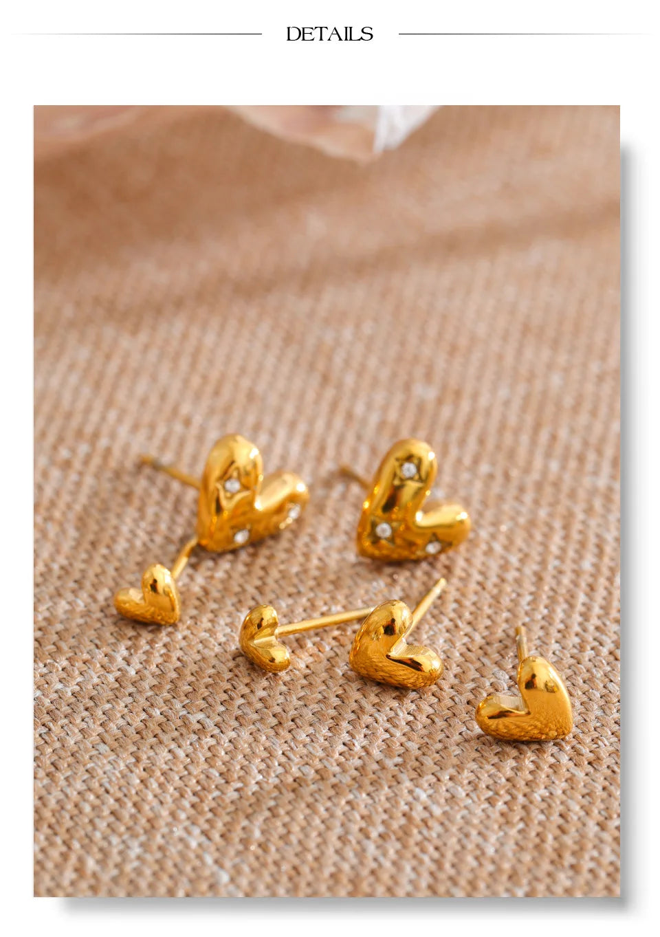 Cubic Zirconia Heart Earrings — Gold-Plated Stainless Steel with Cubic Zirconia · PS1134