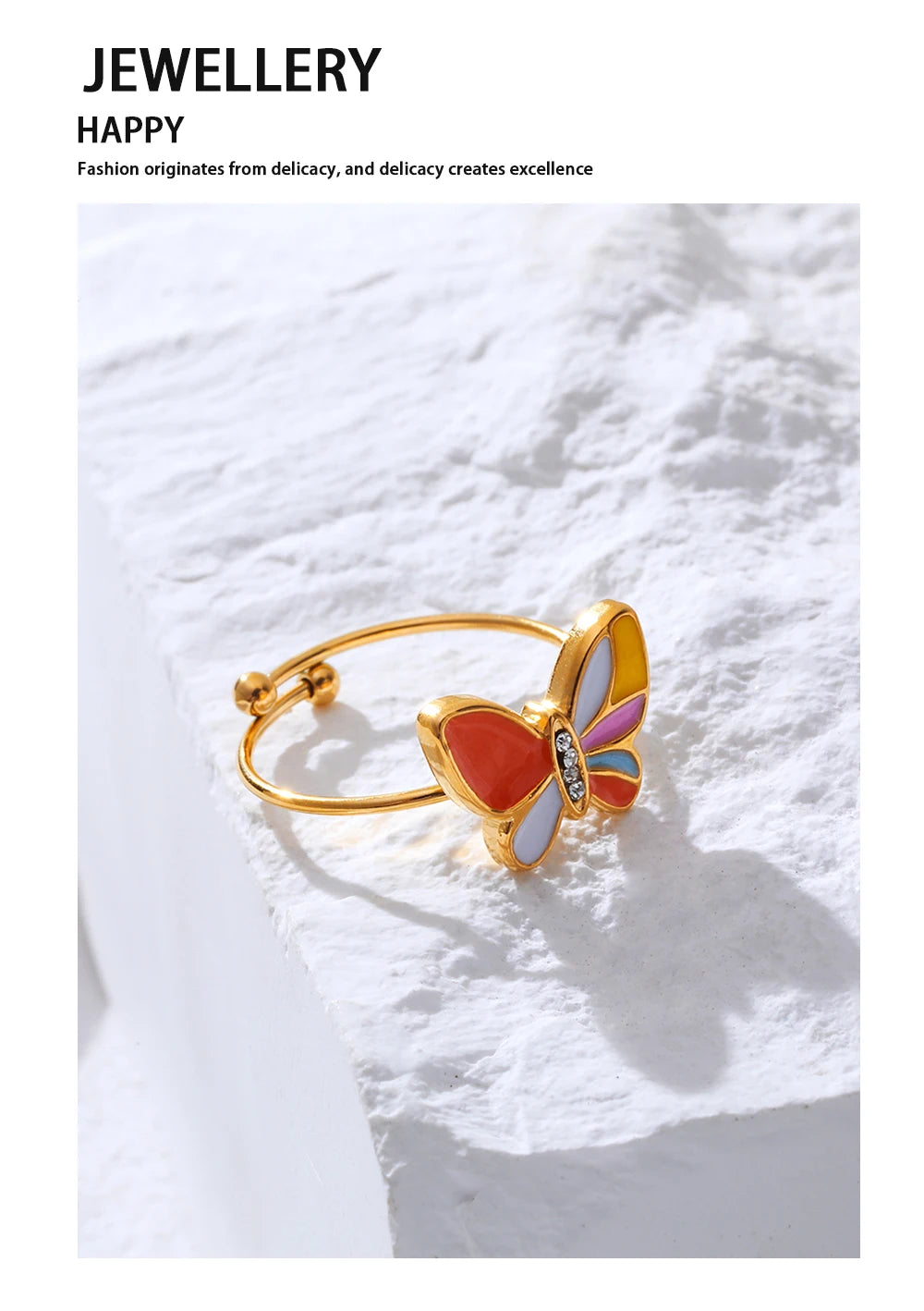 Colorful Enamel Butterfly Ring — Stainless Steel · PS469