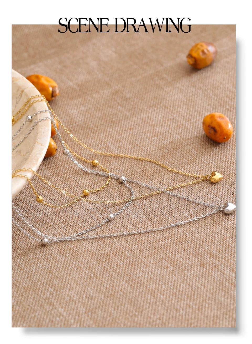 Heart chain necklace in gold-plated stainless steel.