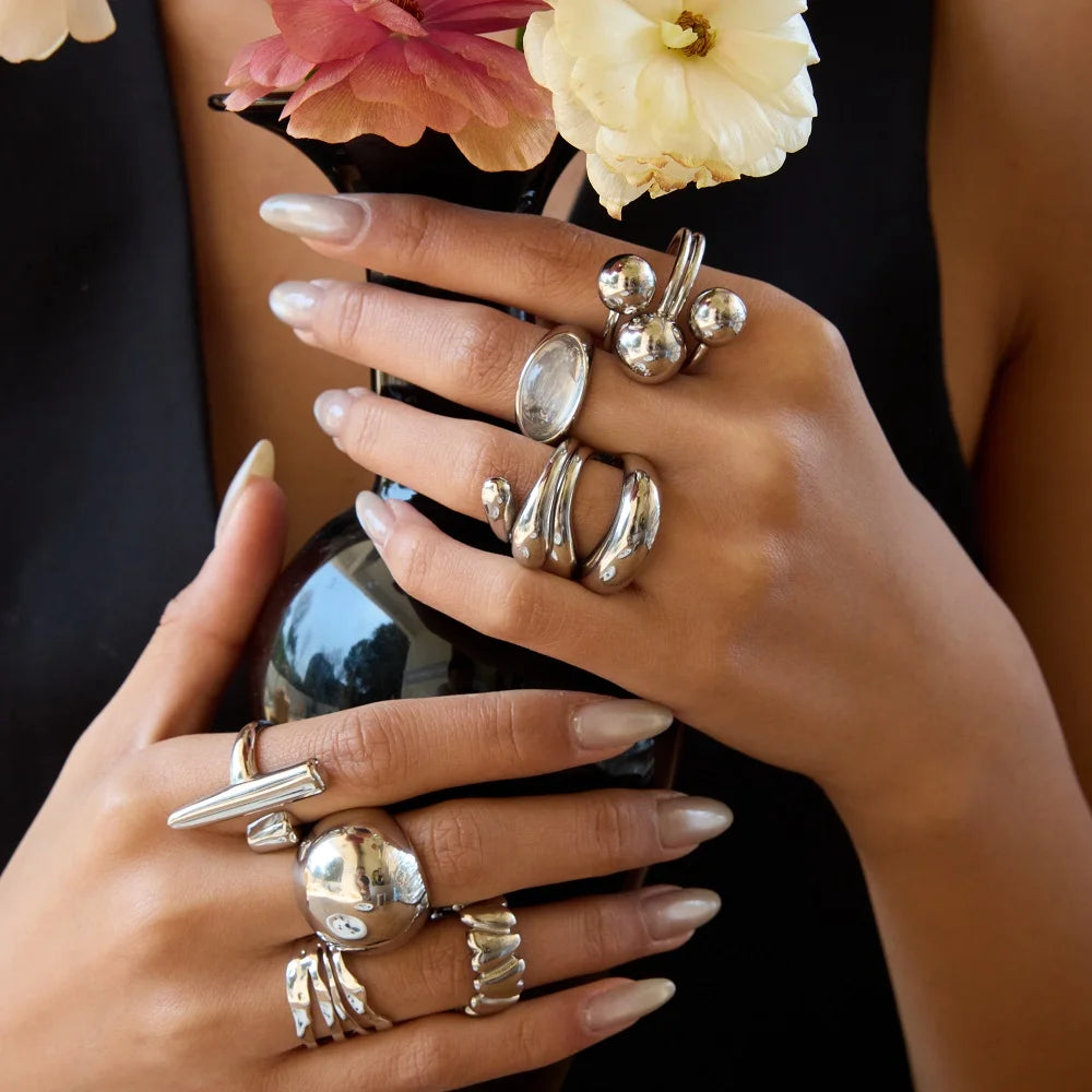 Chunky Heart Ring Stack — Stainless Steel · PS233