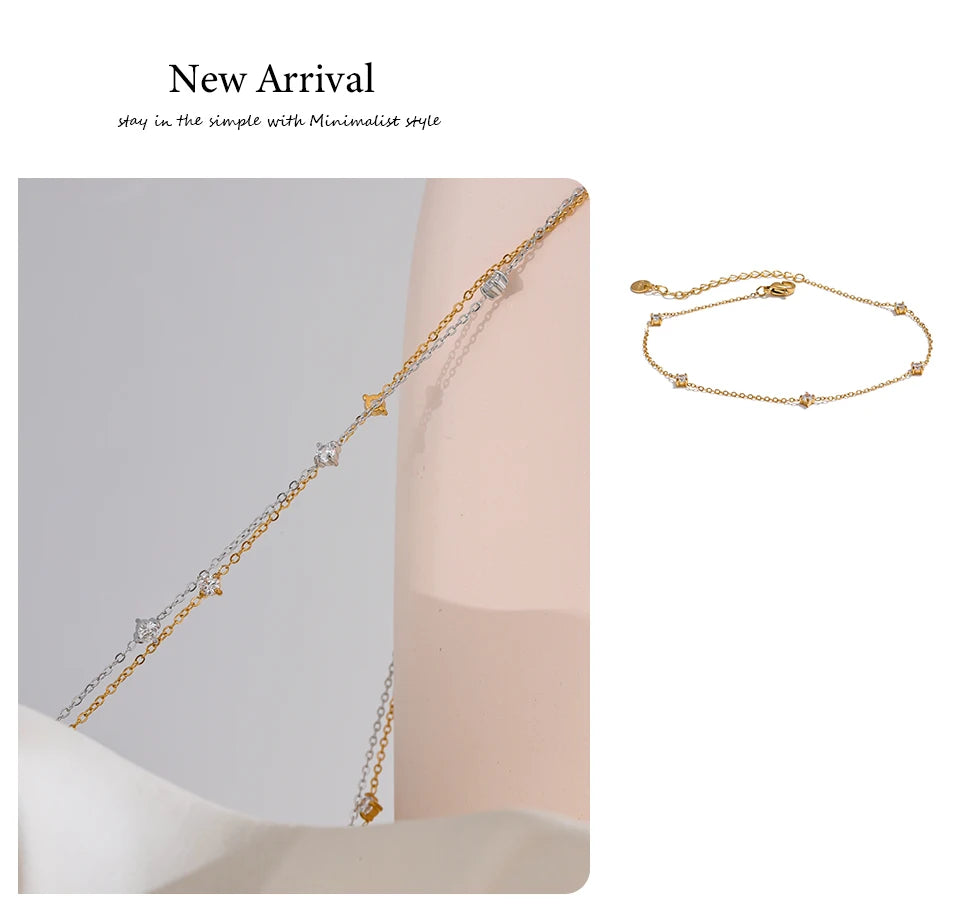 Cubic zirconia geometric necklace in gold-plated stainless steel with cubic zirconia.