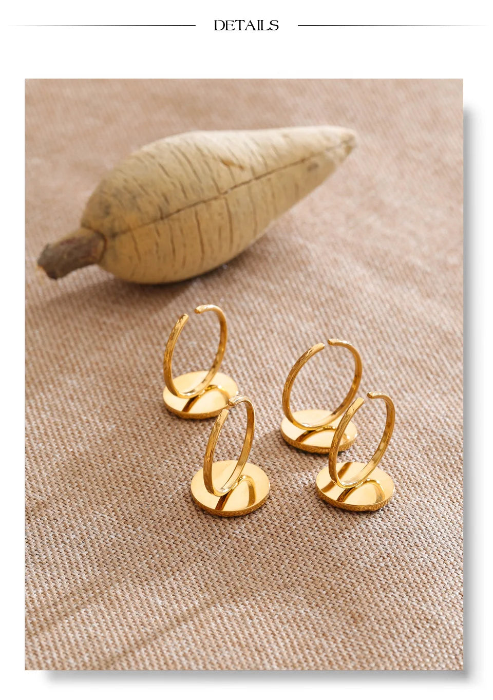 Natural stone geometric ring in 18K gold-plated stainless steel with natural stone.