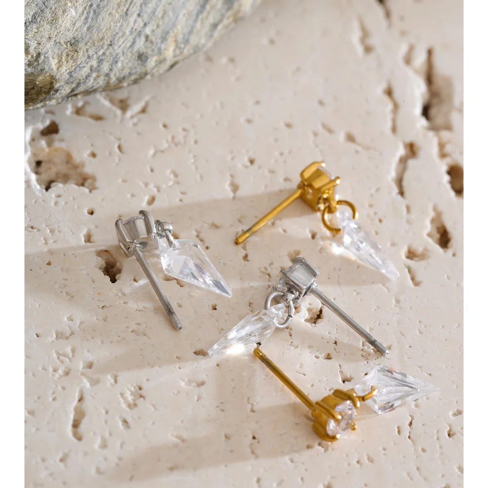 Cubic Zirconia Geometric Earrings — Gold-Plated Stainless Steel with Cubic Zirconia · PS1411