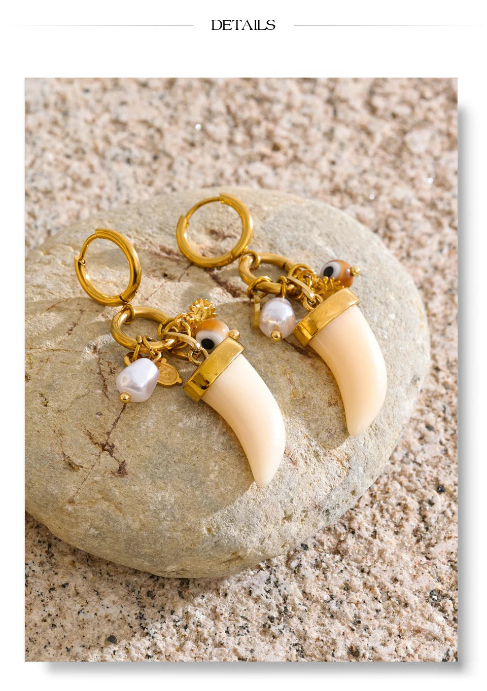 Pearl resin acrylic earrings in gold-plated stainless steel with pearl and resin.