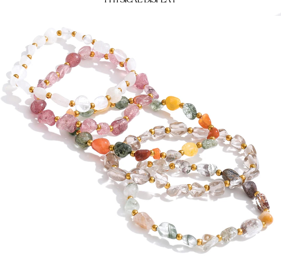 Natural Stone Beaded Geometric Bracelet — Gold-Plated Stainless Steel with Natural Stone · PS1019