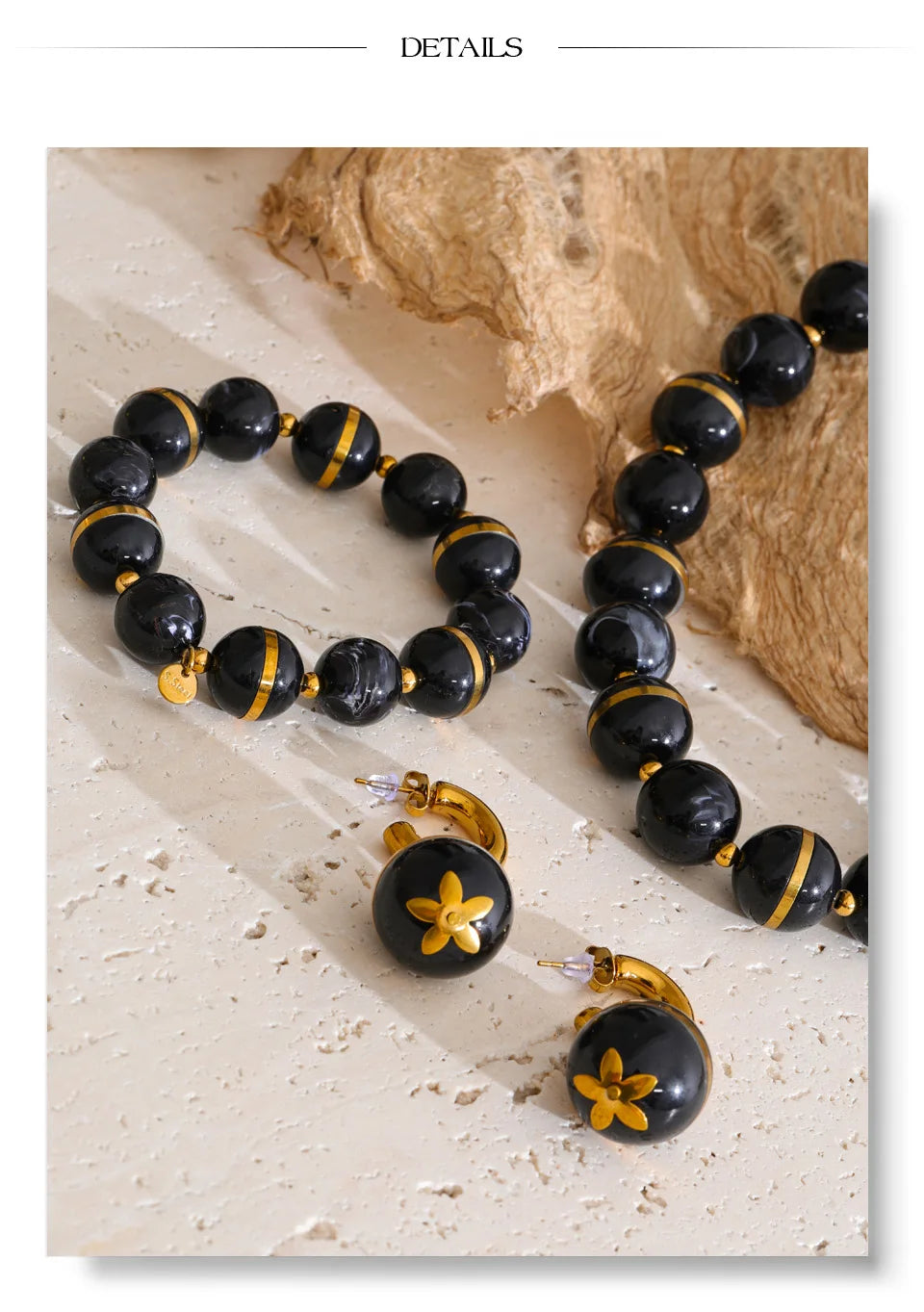 Resin acrylic beaded earrings in gold-plated stainless steel with resin and acrylic.