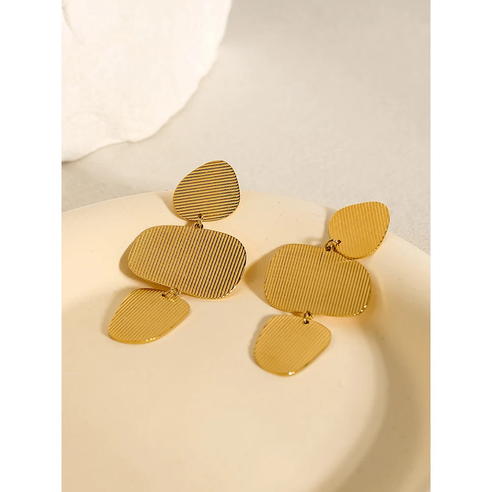 Drop Earrings Striped Metal Texture — 316L Stainless Steel · PS390