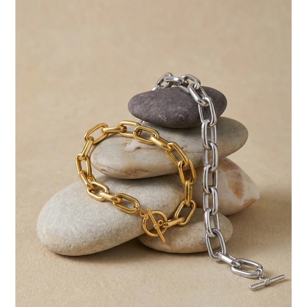 Geometric Chain Bracelet — Gold-Plated Stainless Steel · PS1157