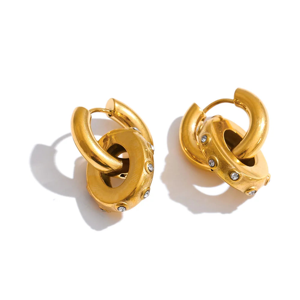 Cubic Zirconia Geometric Earrings — Gold-Plated Stainless Steel with Cubic Zirconia · PS1201